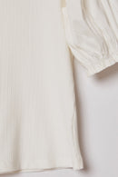 G11107-Off White Pleated Cinched Sleeve Top Detail