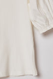 G11107-Off White Pleated Cinched Sleeve Top Detail
