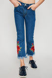 G2162 MID DENIM Rose Embroidered Jeans Front
