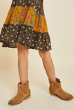 G2323-MUSTARD Floral Mini Peasant Dress Skirt Detail