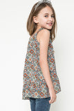 G3268 GREEN MIX Printed Ruffle Slip Tank Back