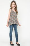G3268 GREEN MIX Printed Ruffle Slip Tank Alternate Angle