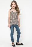 G3268 GREEN MIX Printed Ruffle Slip Tank Alternate Angle