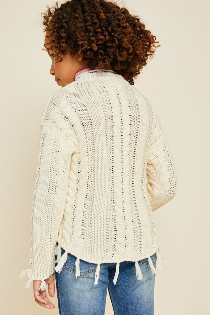 G3983-IVORY Cable Knit Crop Sweater Back
