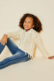 G3983-IVORY Cable Knit Crop Sweater Sitting