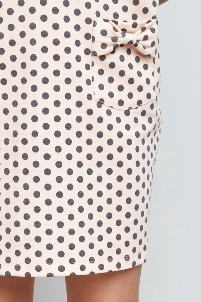 G4205 PINK Polka-Dot Mini Shift Dress Detail