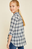 G4336-NAVY Embroidered Plaid Button-Down Top Back