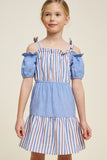 Stripe Cold Shoulder Tie-Strap Mini Dress