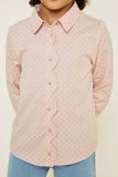 G4408-PINK Printed Button-Down Scallop Top Front Detail