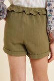 G4596-OLIVE Linen Ruffle Trouser Shorts Back