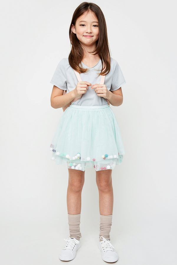 G5063 Mint Girls Tutu Skirt With Pom-Poms Full Body