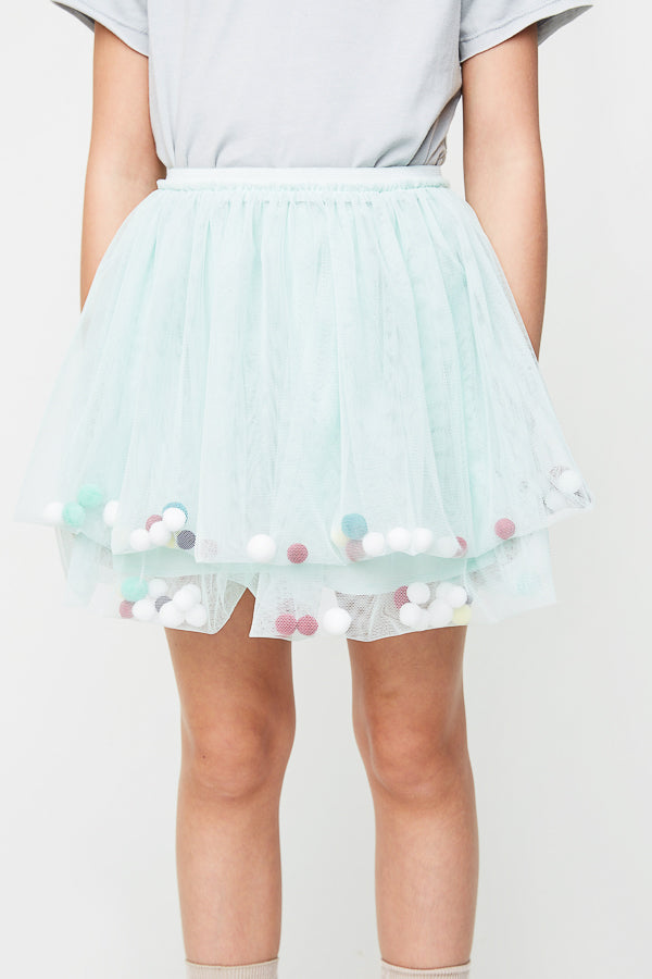 G5063 Mint Girls Tutu Skirt With Pom-Poms Detail