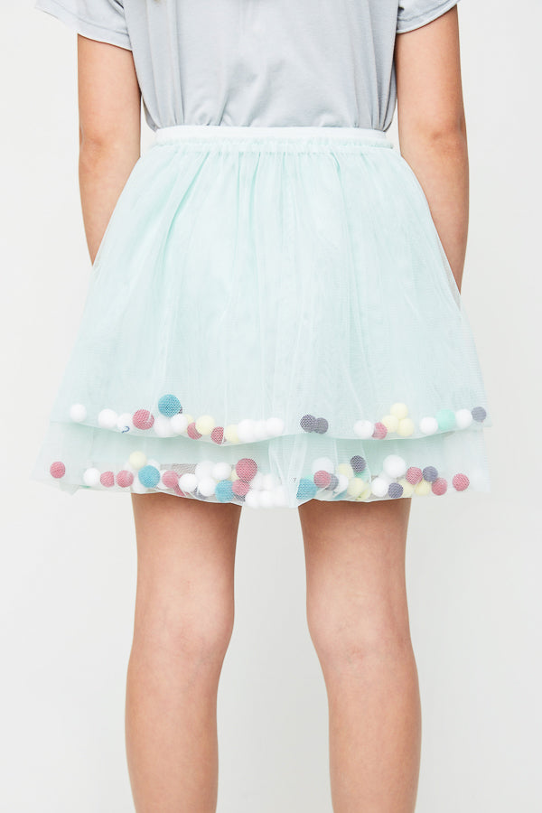 G5063 Mint Girls Tutu Skirt With Pom-Poms Back
