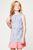 G5085 Blue Girls Embroidered Sleeveless Dress Pose
