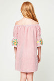 G5326 CHERRY Floral Embroidered Stripe Dress Back