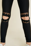 G5422-BLACK Lace Cut-Out Brushed Leggings Front Detail