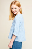 G5772 Blue Girls Floral Embroidered Ruffle Top Side