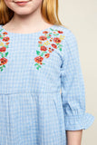G5772 Blue Girls Floral Embroidered Ruffle Top Detail