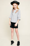 G5772 White Girls Floral Embroidered Ruffle Top Full Body