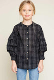 G5773 Black Girls Button Down Ruffle Sleeve Top Front