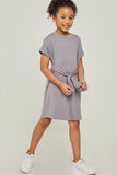 G6118-SLATE Short Sleeve Tie Front Mini T-Shirt Dress Alternate Angle