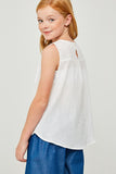 G6363-OFF WHITE Embroidered Tie-Front Peasant Top Back