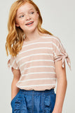 G6415-INDIAN PINK Stripe Tie-Sleeve T-Shirt Alternate Angle