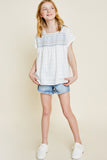 G6874 Off White Girls Embroidered Smocked Top Full Body