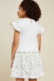 G7257-OFF WHITE Floral Flutter Sleeve Mini Dress Back