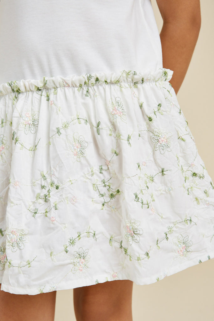 G7257-OFF WHITE Floral Flutter Sleeve Mini Dress Front Detail