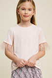 G7319-LT PINK Feather Sleeve T-Shirt Front