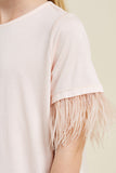 G7319-LT PINK Feather Sleeve T-Shirt Front Detail