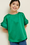 G7431-KELLY GREEN Pleated Tier Sleeve Top Front