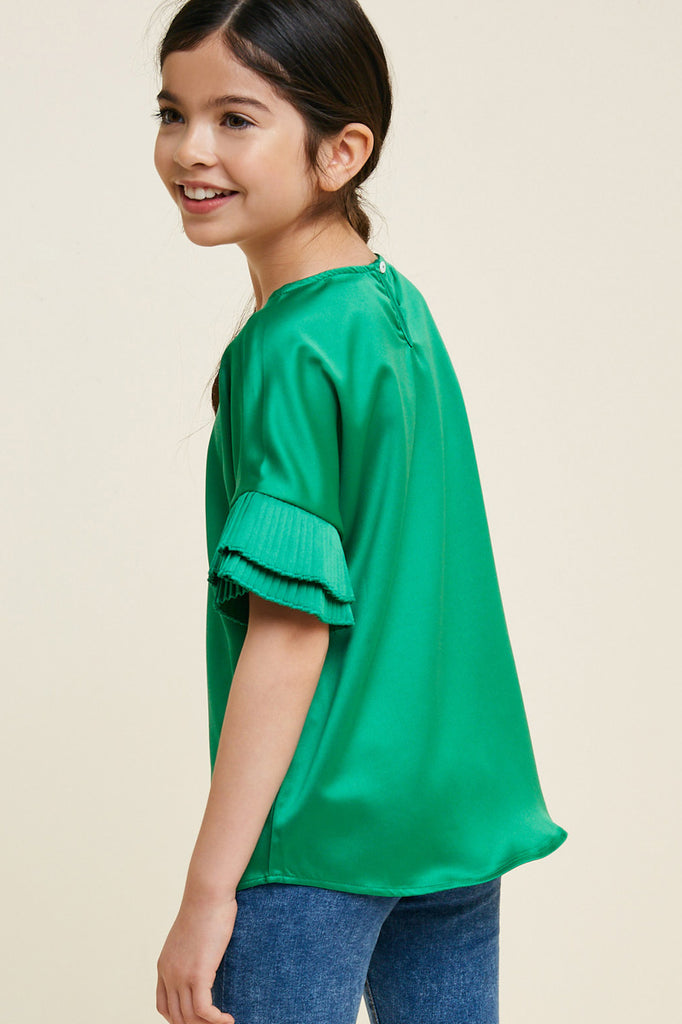 G7431-KELLY GREEN Pleated Tier Sleeve Top Back