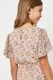 G8162 Blush Girls Printed Smock Waist Asymmetric Hem Dress Back Detail