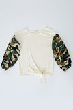 G8163 Almond Girls Camo Sleeve Top Front
