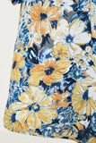 G8203-BLUE MIX Floral Ruched Neck Top Detail