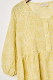G8247-LEMON Buttoned Baby Doll Mini Dress Front Detail