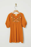 G8281 RUST Floral Embroidered Shift Dress Front Flat
