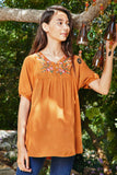 G8281 RUST Floral Embroidered Shift Dress Full Editorial