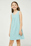 GDJ3430 Aqua Girls Gauze Stripe Babydoll Mini Dress Front