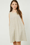 GDJ3430 Lemon Girls Gauze Stripe Babydoll Mini Dress Front