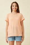 GDK1787 Coral Girls Waffle Knit Patch Pocket Short Sleeve Dolman Top Front