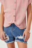 GDN4632 PINK Girls Textured Knit Buttoned Twist Front Top Detail
