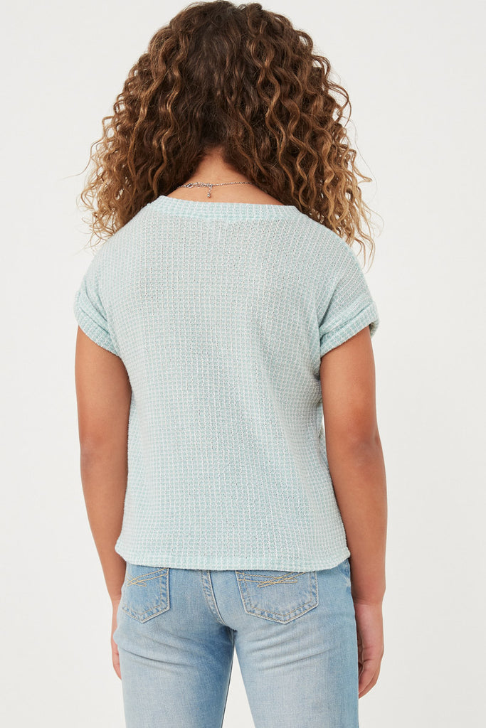 GDN4632 SAGE Girls Textured Knit Buttoned Twist Front Top Back