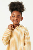 GDY2960 MUSTARD Girls Brushed Stripe Hooded Long Sleeve Knit Dress Detail