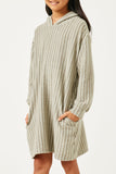 GDY2960 OLIVE Girls Brushed Stripe Hooded Long Sleeve Knit Dress Side