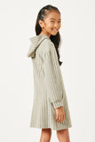 GDY2960 OLIVE Girls Brushed Stripe Hooded Long Sleeve Knit Dress Back