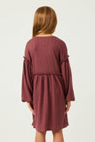 GDY5352 BRICK Girls Ruffle Seam Detail Textured Knit Ribbed Dress Back