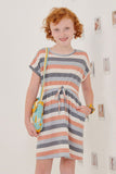 GDY5876 Mint Mix Girls Stripe Terry Tie Waist Mini Dress Editorial